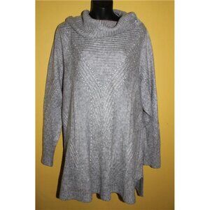 CJ Banks 2x Snap Cowl Neck Gray Sweater Pretty Gray Studs Hem Vents